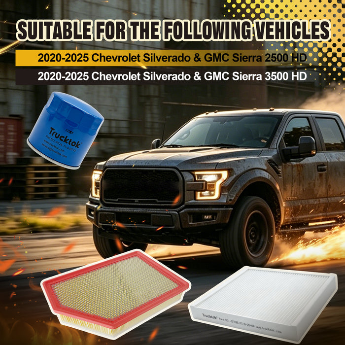 Trucktok 2020-2025 6.6L Silverado Sierra Duramax Air & Cabin Air & Oil Filter Replaces A3248C/CF185/PF26
