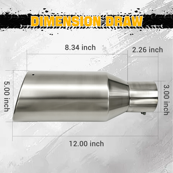 The stainless steel bolt on exhaust tailpipe tip size