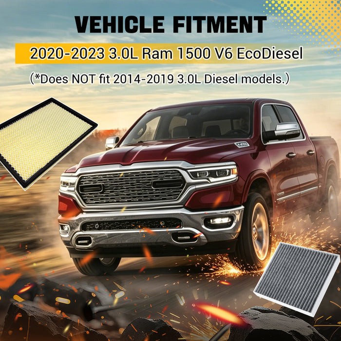 Trucktok 2020-2023 3.0L Ram 1500 Ecodiesel Air & Cabin Air Filter Replaces 68441763AA/68406048AA
