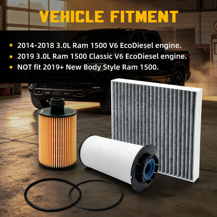 Trucktok 2014-2019 3.0L Ram 1500 Ecodiesel Fuel, Oil, & Cabin Air Filter Maintenance Kit