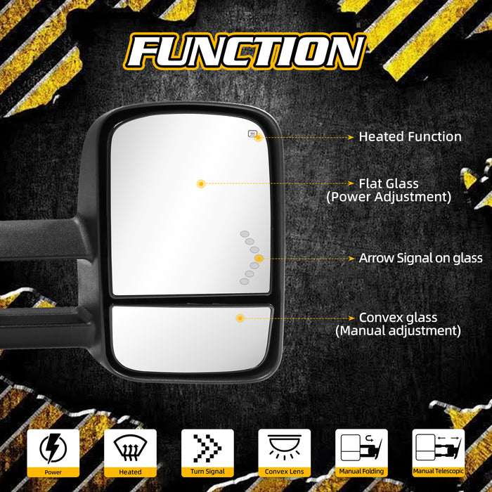 Trucktok Silverado Sierra 2007-2013 1500 & 2008-2014 2500HD 3500HD Power Heated LED Signal Towing Mirrors Pair