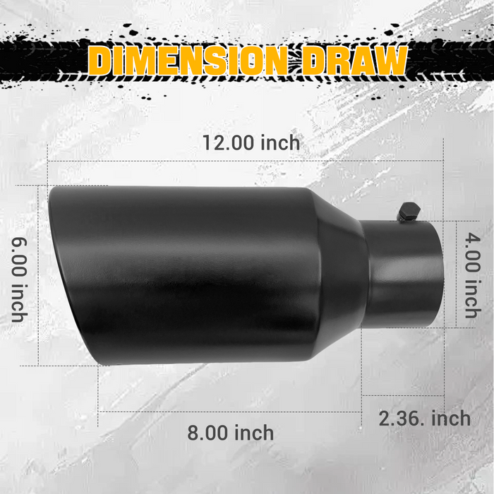 Trucktok 4" Inlet 6" Outlet 12" Overall Length Bolt On Exhaust Tailpipe Tip Black