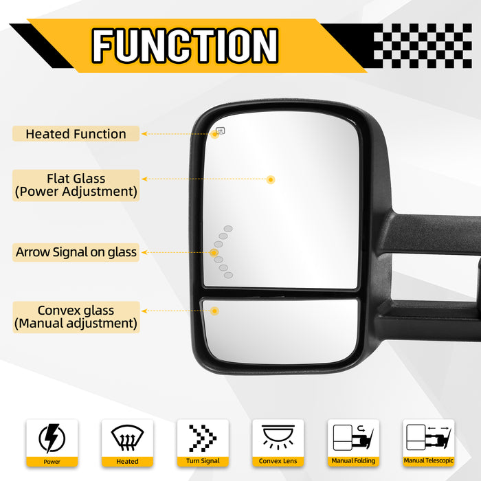 Trucktok Silverado Sierra 2003-2006 1500 2500HD 3500HD & 2007 Classic Power Heated LED Signal Towing Mirrors Pair