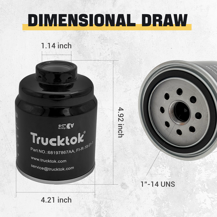 Trucktok 2013-2018 6.7L Dodge Ram Fuel/Water Separator Filter Replaces 68197867AA