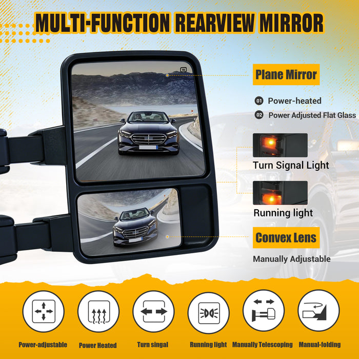 Trucktok 1999-2007 Ford F250 F350 F450 Power Heated LED Signal Running Towing Mirrors Pair