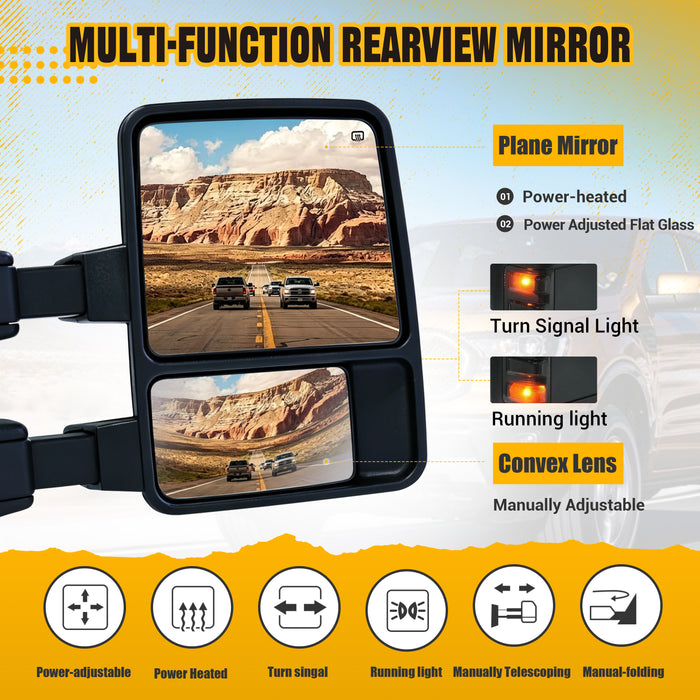 Trucktok 2008-2016 Ford F250 F350 F450 Power Heated LED Signal Running Towing Mirrors Pair