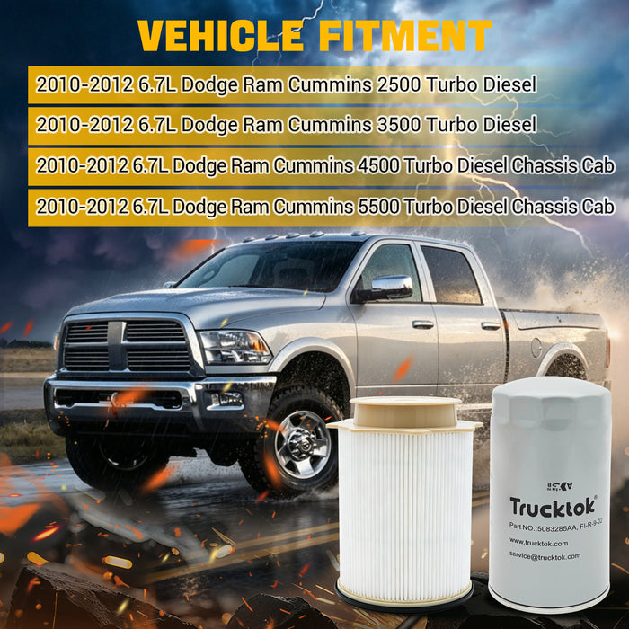 Trucktok 2010-2012 6.7L Dodge Ram Fuel Oil Filter Replaces 68157291AA/5083285AA