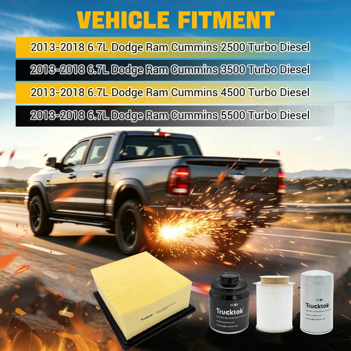 Trucktok 2013-2018 6.7L Dodge Ram Fuel Filter Oil Filter & Air Filter Bundle Set