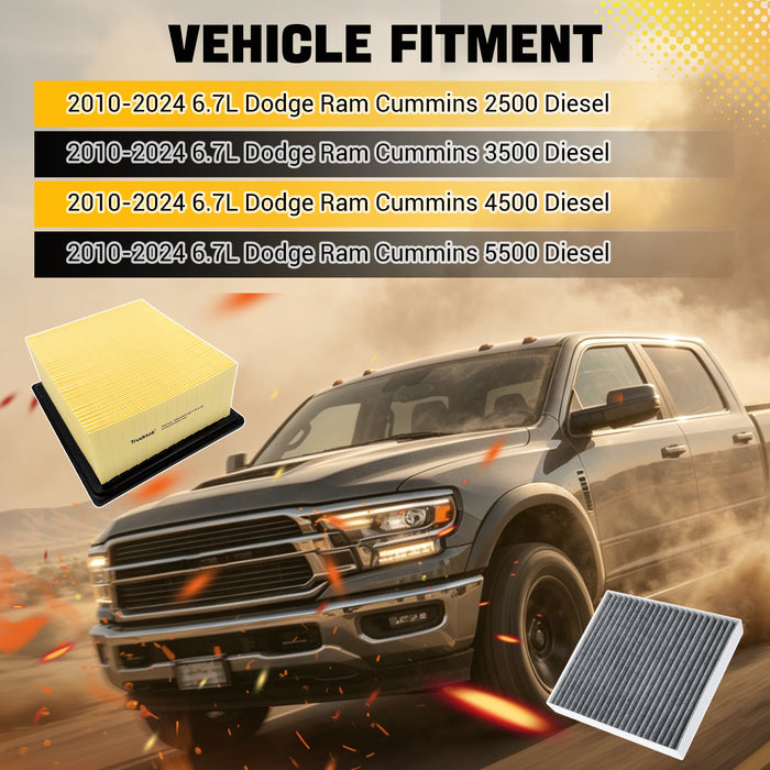 Trucktok 2010-2024 6.7L Dodge Ram Air Filter & Cabin Air Filter Replaces 53034051AB/68406048AA