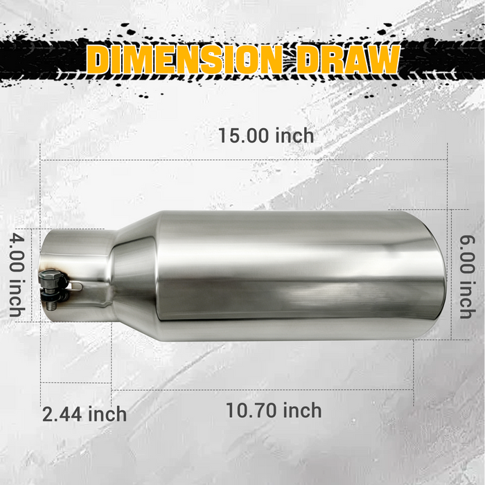 Trucktok 4" Inlet 6" Outlet 15" Overall Length Stainless Steel Bolt On Exhaust Tailpipe Tip