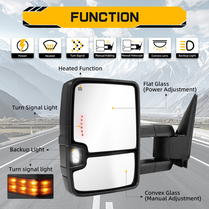 Trucktok Silverado Sierra 2003-2006 1500 2500HD 3500HD & 2007 Classic Power Heated LED Signal Towing Mirrors Pair