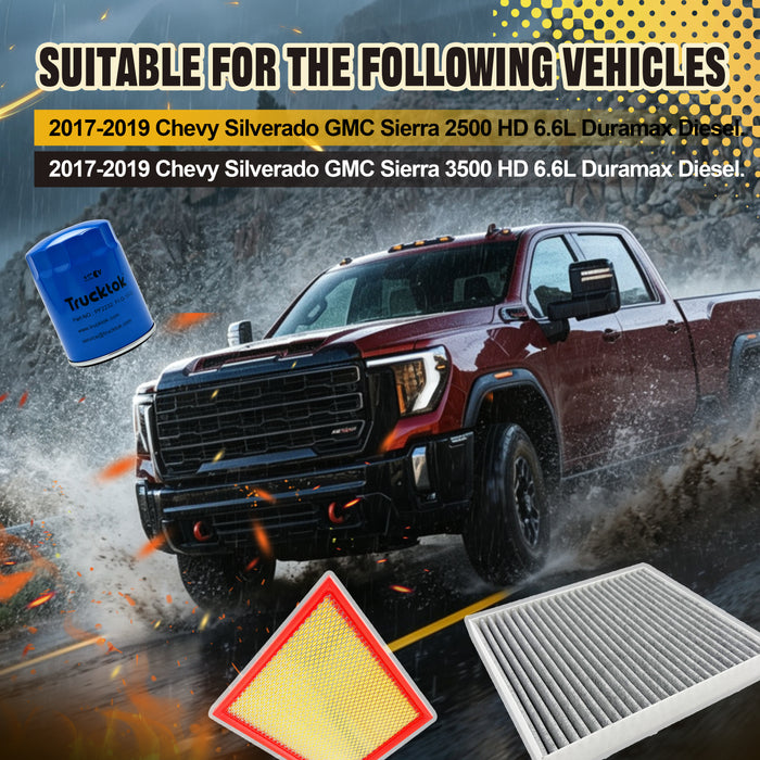 Trucktok 2017-2019 6.6L Silverado Sierra Duramax Air & Cabin Air & Oil Filter Replaces A3231C/23281440/PF2232