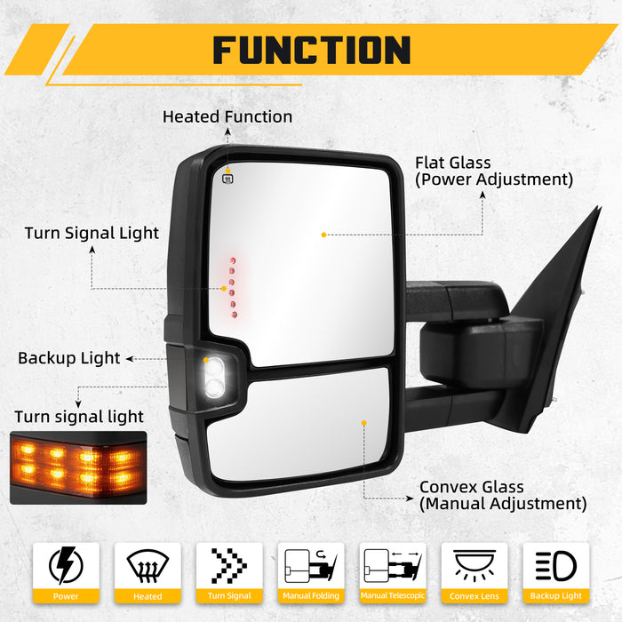 Trucktok Silverado Sierra 2014-2018 1500 & 2015-2019 2500HD 3500HD Power Heated LED Signal Towing Mirrors Pair