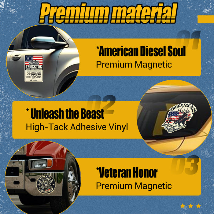 Trucktok 3pcs Unique Designs Magnetic & Adhesive PVC Truck Sticker Set