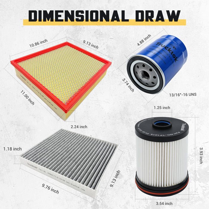 Trucktok 2017-2019 6.6L Silverado Sierra Duramax Filter Set Replaces TP1015/A3231C/PF2232/23281440
