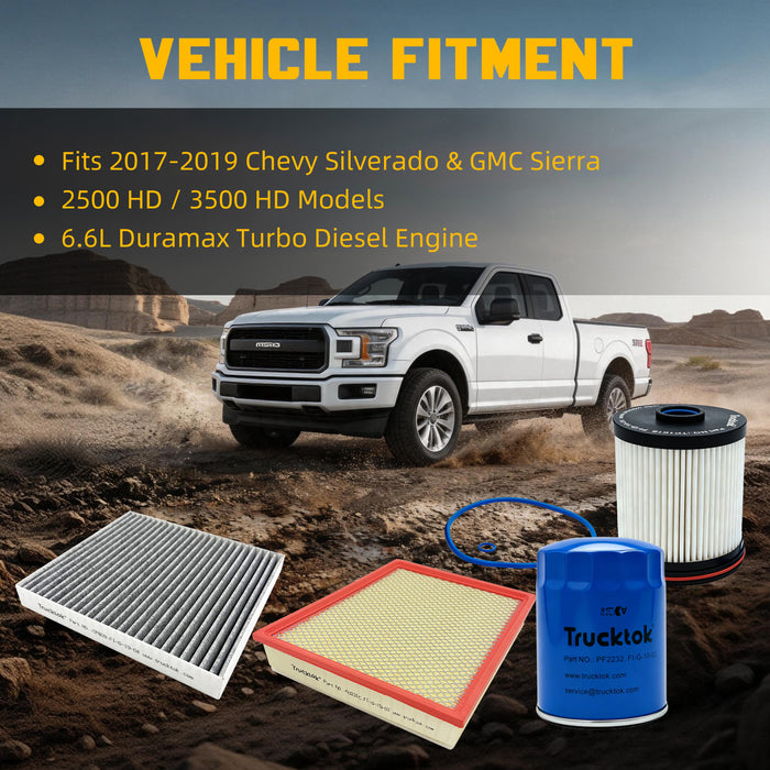 Trucktok 2017-2019 6.6L Silverado Sierra Duramax Filter Set Replaces TP1015/A3231C/PF2232/23281440