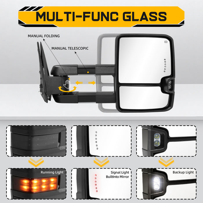 Trucktok Silverado Sierra 2003-2006 1500 2500HD 3500HD & 2007 Classic Power Heated LED Signal Towing Mirrors Pair