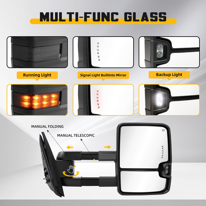 Trucktok Silverado Sierra 2007-2013 1500 & 2008-2014 2500HD 3500HD Power Heated LED Signal Towing Mirrors Pair