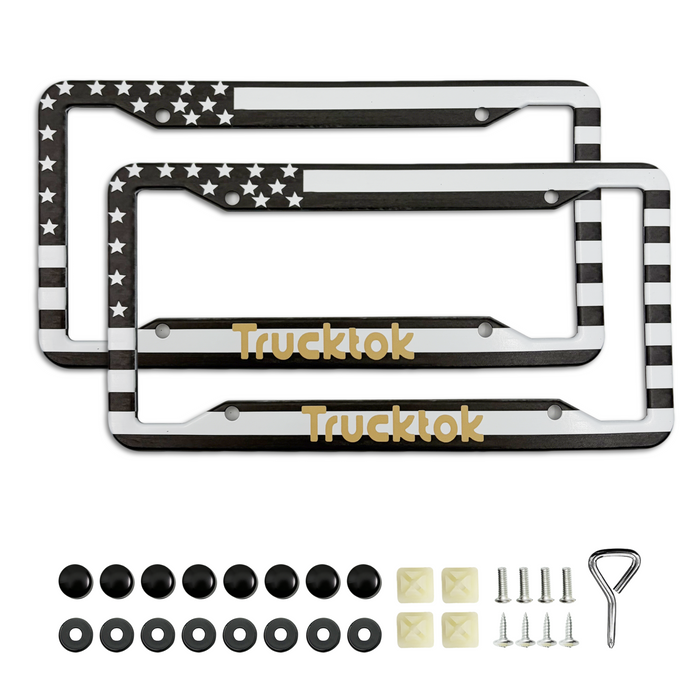 Trucktok 2Pcs Stainless Steel American Flag License Plate Frame Patriotic USA Flag Car Tag Holder.