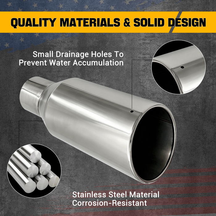 Trucktok 3" Inlet 5" Outlet 12" Overall Length Stainless Steel Bolt On Exhaust Tailpipe Tip
