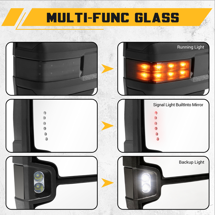 Trucktok Silverado Sierra 1999-2002 1500 2500 & 2001-2002 1500HD 2500HD 3500HD Power Heated LED Signal Towing Mirrors Pair