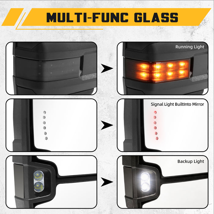 Trucktok Silverado Sierra 2014-2018 1500 & 2015-2019 2500HD 3500HD Power Heated LED Signal Towing Mirrors Pair