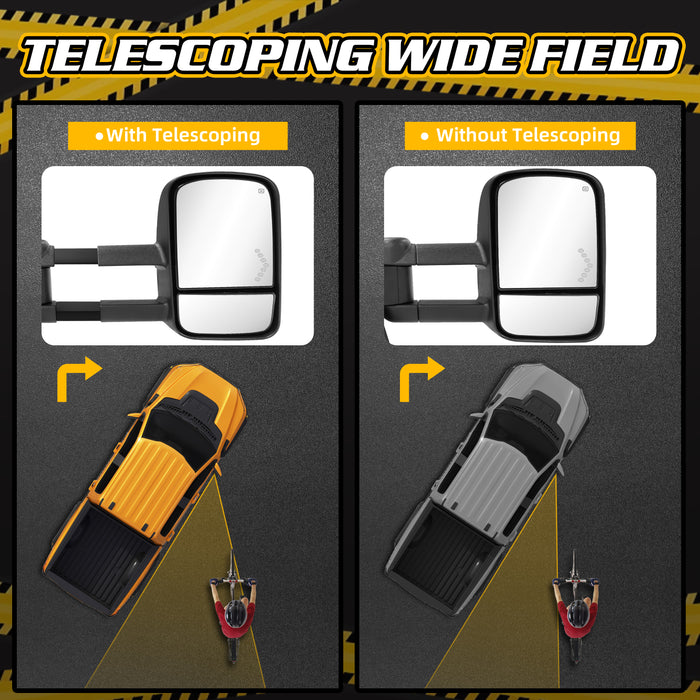 Trucktok Silverado Sierra 2007-2013 1500 & 2008-2014 2500HD 3500HD Power Heated LED Signal Towing Mirrors Pair