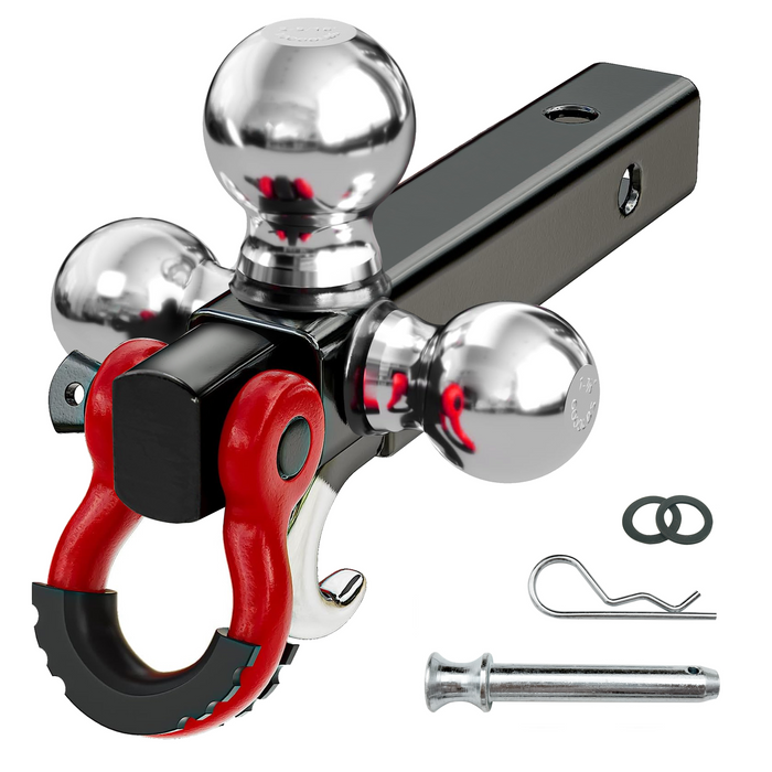 Trucktok 2" Receiver Heavy Duty Tri-Ball Trailer Hitch Mount with Swivel Shackle Tow Hook 1-7/8"/2"/2-5/16" Balls w/Lock Pin
