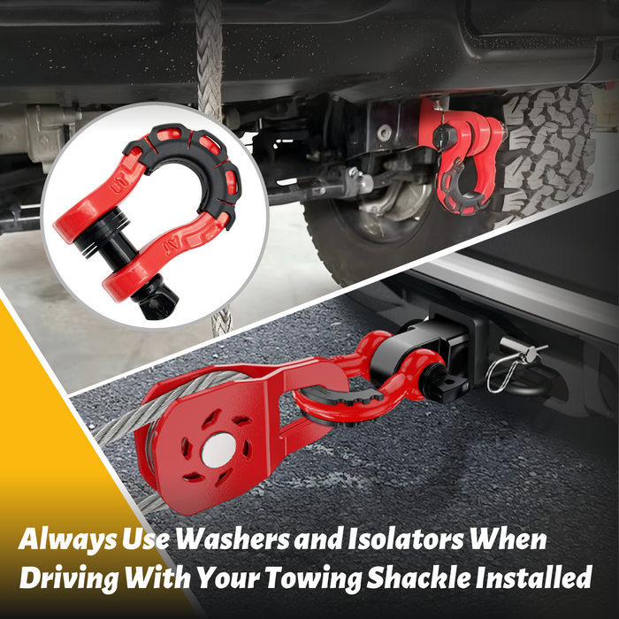 Trucktok 3/4" Heavy Duty D Ring Shackle with 7/8" Screw Pin Isolator Washer Kit 70,000 lbs Break Strength
