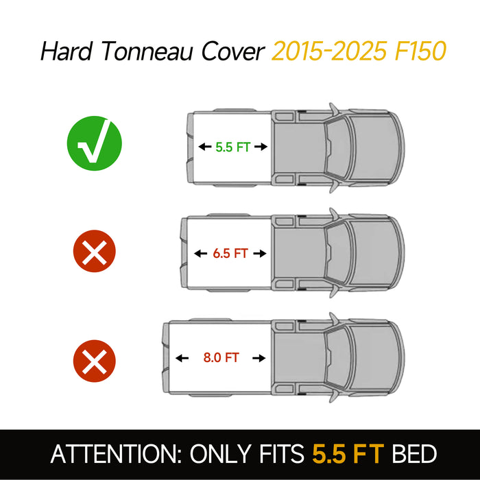 Trucktok 2015-2025 Ford F150 5.5FT Hard Tri-Fold Tonneau Cover Truck Bed Pickup