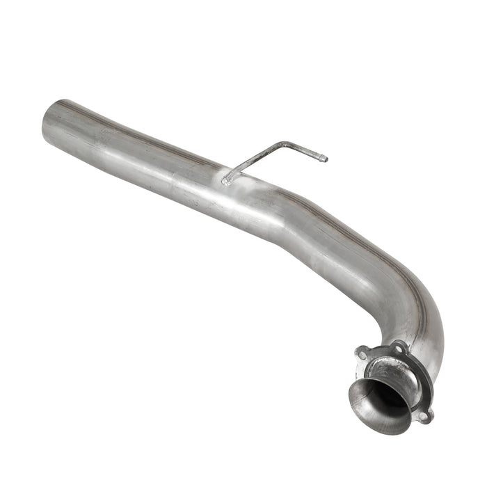 Close-up of the clean weld and stainless finish on a delete pipe flange.
