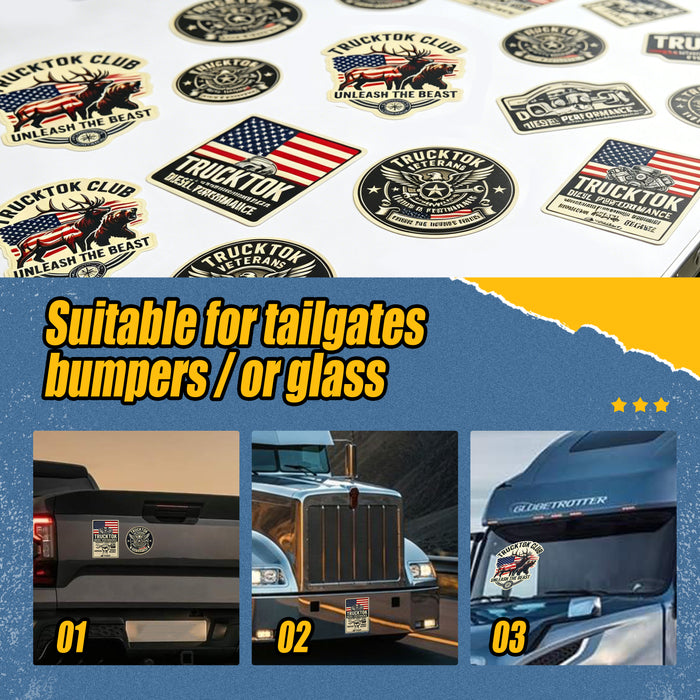 Trucktok 3pcs Unique Designs Magnetic & Adhesive PVC Truck Sticker Set