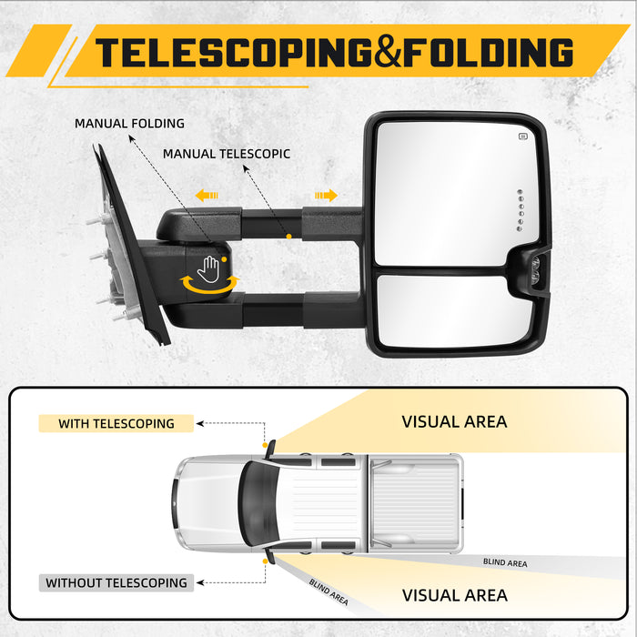 Trucktok Silverado Sierra 2014-2018 1500 & 2015-2019 2500HD 3500HD Power Heated LED Signal Towing Mirrors Pair