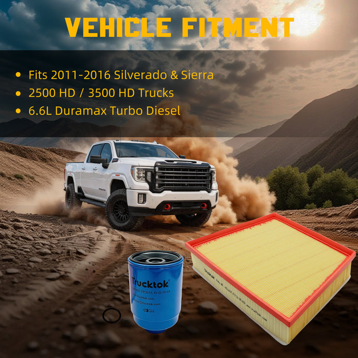Trucktok 2011-2016 6.6L Silverado Sierra Duramax Filter Set Replaces TP3018/A3141C