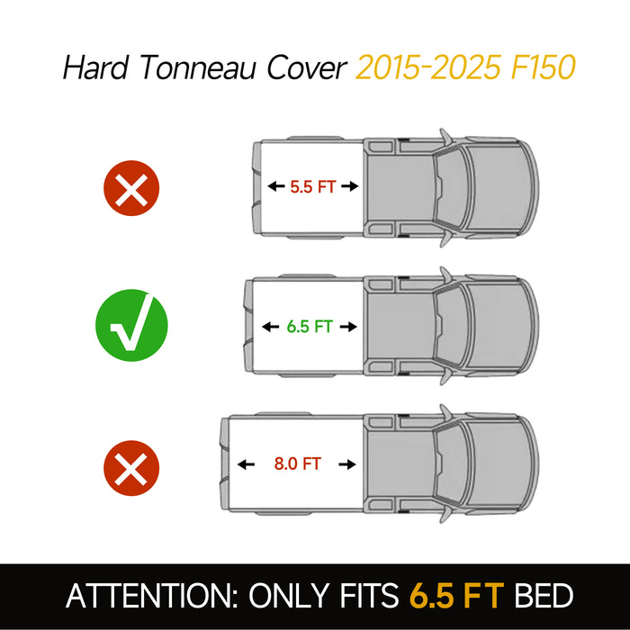 Trucktok 2015-2025 Ford F150 6.5FT Hard Tri-Fold Tonneau Cover Truck Bed Pickup