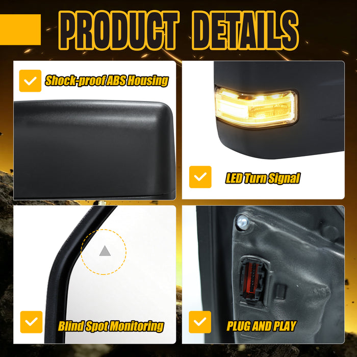 Trucktok 2017-2020 Ford F250 F350 F450 Power Heated LED Spot BSM Temp Towing Mirrors Pair