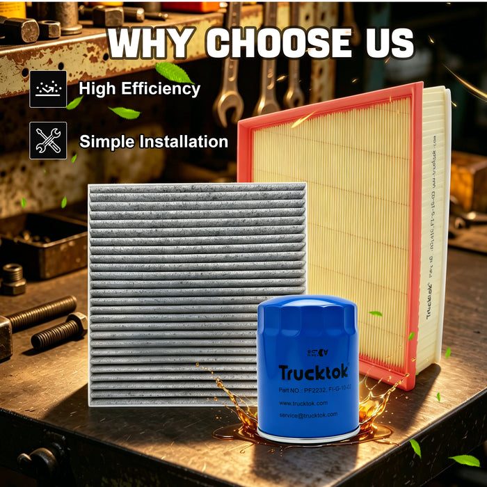 Trucktok 2014-2016 6.6L Silverado Sierra Duramax Air & Cabin Air & Oil Filter Replaces A3141C/23281440/PF2232