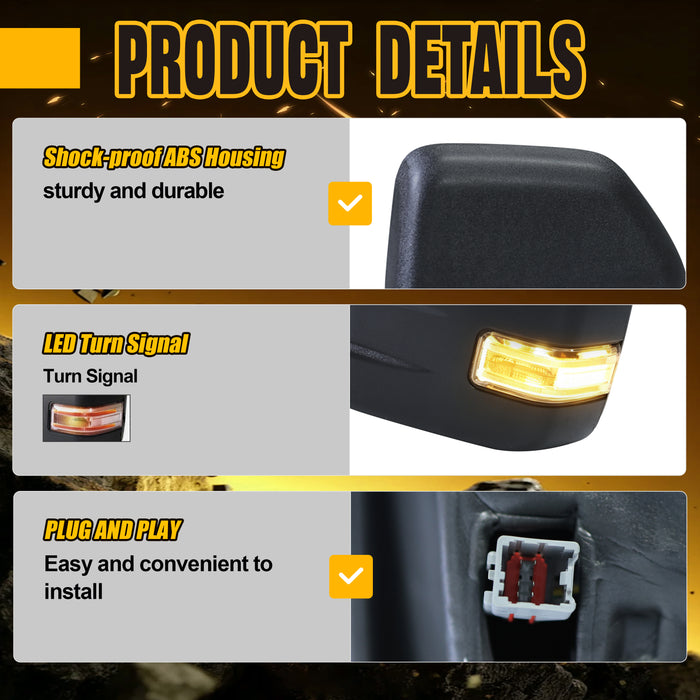 Trucktok 2015-2018 Ford F150 Power Heated 8-Pin LED Signal Towing Mirrors Pair