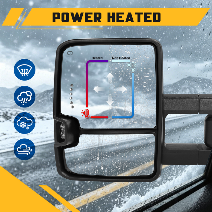 Trucktok Silverado Sierra 1999-2002 1500 2500 & 2001-2002 1500HD 2500HD 3500HD Power Heated LED Signal Towing Mirrors Pair