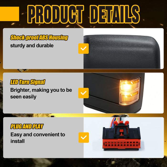 Trucktok 2008-2016 Ford F250 F350 F450 Power Heated LED Signal Running Towing Mirrors Pair