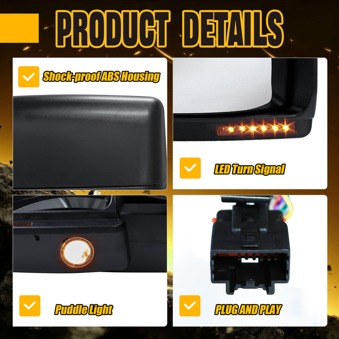 Trucktok 2007-2014 Ford F150 Power Heated LED Signal Puddle Towing Mirrors Pair