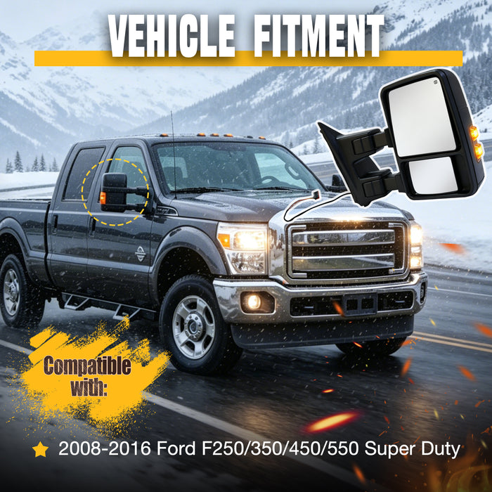 Trucktok 2008-2016 Ford F250 F350 F450 Power Heated LED Signal Running Towing Mirrors Pair