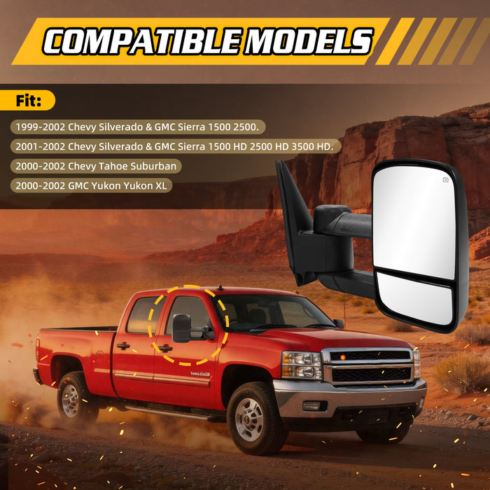 Trucktok Silverado Sierra 1999-2002 1500 2500 & 2001-2002 1500HD 2500HD 3500HD Power Heated Towing Mirrors Pair