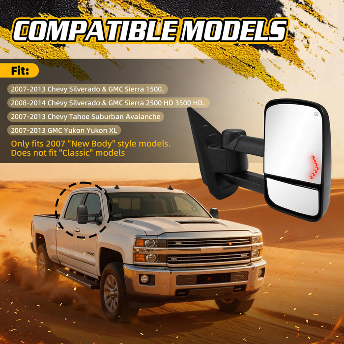 Trucktok Silverado Sierra 2007-2013 1500 & 2008-2014 2500HD 3500HD Power Heated LED Signal Towing Mirrors Pair