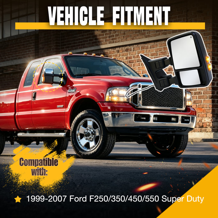 Trucktok 1999-2007 Ford F250 F350 F450 Power Heated LED Signal Running Towing Mirrors Pair