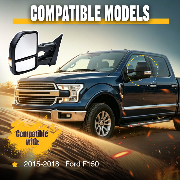 Trucktok 2015-2018 Ford F150 Power Heated 8-Pin LED Signal Towing Mirrors Pair