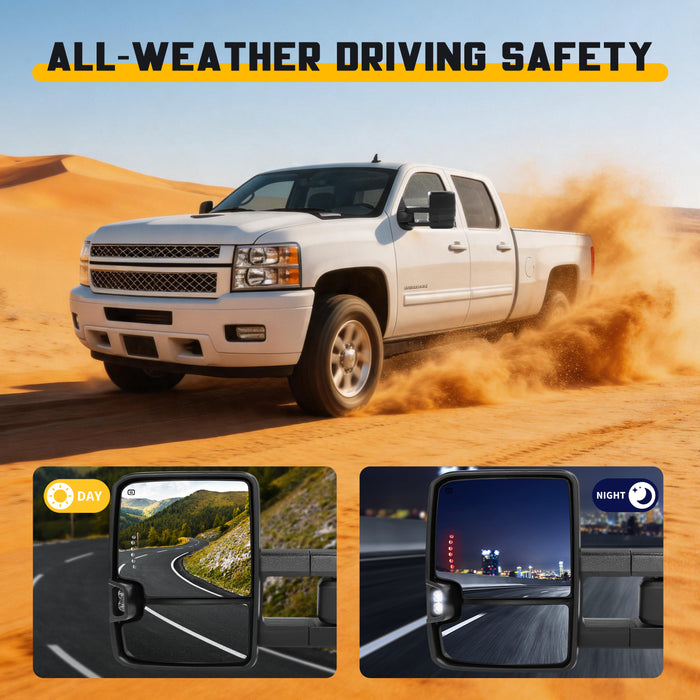 Trucktok Silverado Sierra 2007-2013 1500 & 2008-2014 2500HD 3500HD Power Heated LED Signal Towing Mirrors Pair