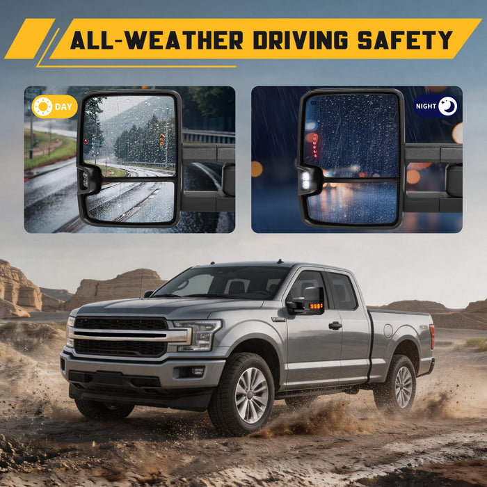 Trucktok Silverado Sierra 2014-2018 1500 & 2015-2019 2500HD 3500HD Power Heated LED Signal Towing Mirrors Pair