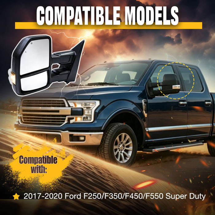 Trucktok 2017-2020 Ford F250 F350 F450 Power Heated LED Spot BSM Temp Towing Mirrors Pair