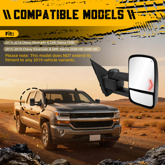 Trucktok Silverado Sierra 2014-2018 1500 & 2015-2018 2500HD 3500HD Power Heated LED Signal Towing Mirrors Pair